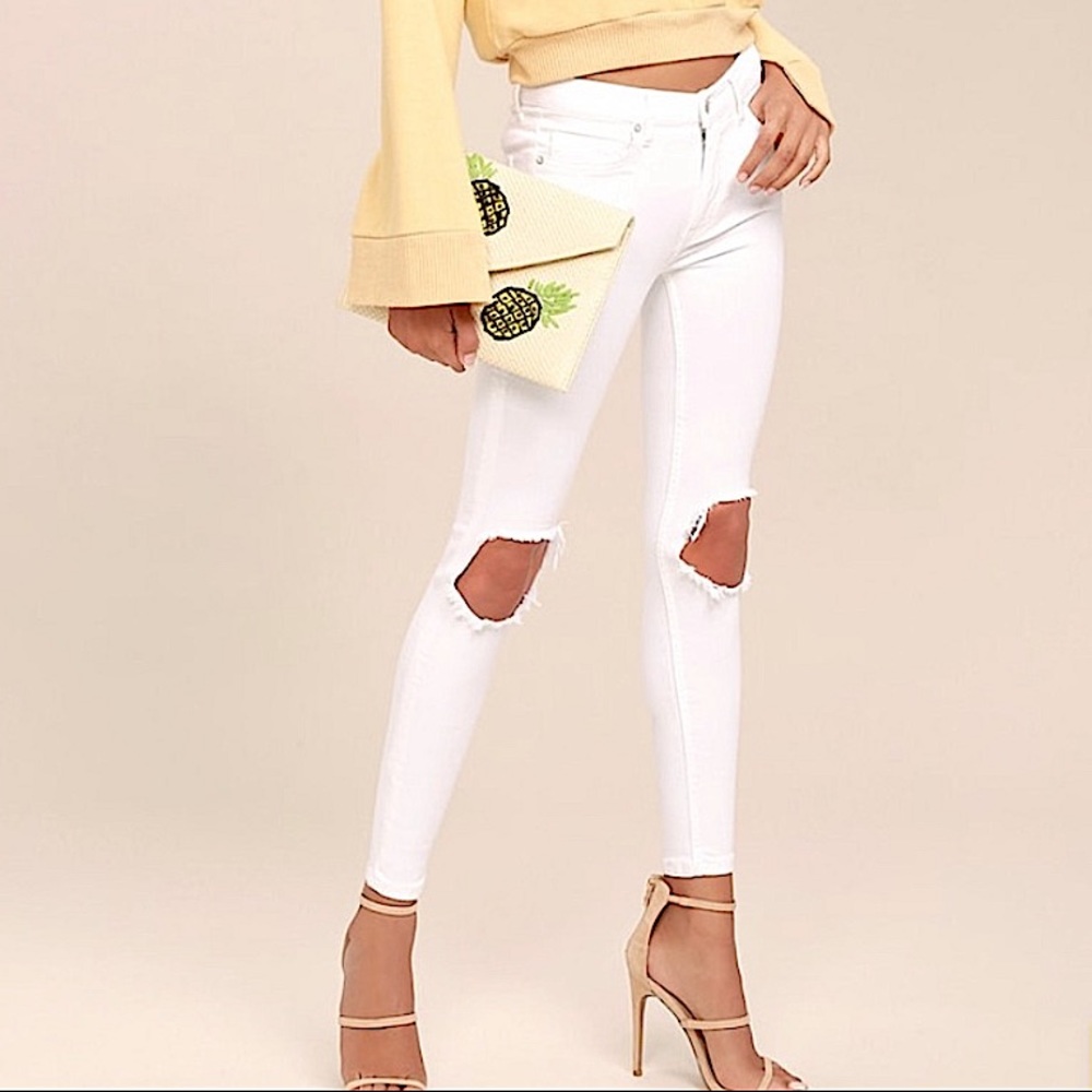Free People White Distressed Skinny Jeans